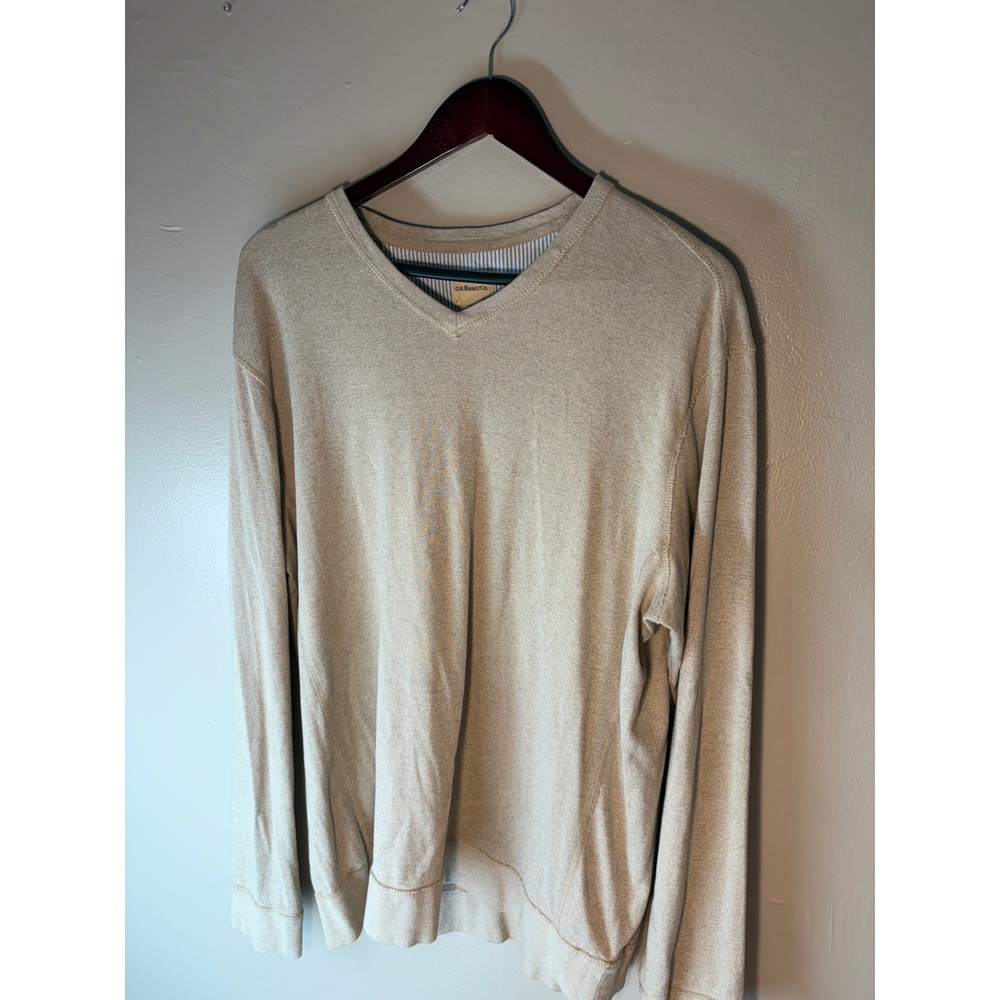 GH Bass & Co Mens V-Neck Sweater Tan Beige Cotton Knit XL RN36543